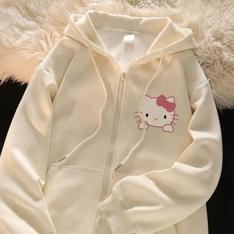 New Kawaii Anime Sanrio Hello Kitty Coat Cute Cartoon Hoodie Ladies Spring Lovely Jacket Girl Heart Creative Gift Toys for Girls