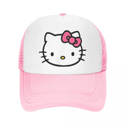 Hello Kitty Front and Back Logo Trucker Hats Outdoor Mesh Baseball Caps Dad Hat Sun Hats Adjustable Dad Hat Wholesale New