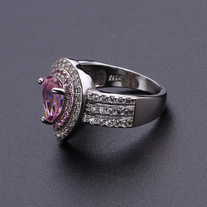 Full Diamond Heart-shaped Ruby Gold-plated Zircon Ladies Ring