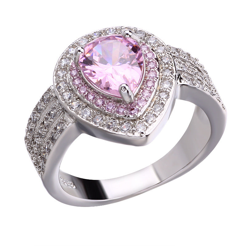 Full Diamond Heart-shaped Ruby Gold-plated Zircon Ladies Ring