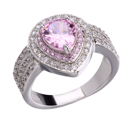 Full Diamond Heart-shaped Ruby Gold-plated Zircon Ladies Ring