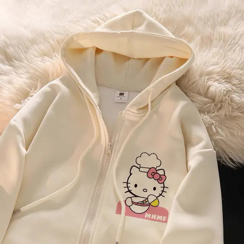 New Kawaii Anime Sanrio Hello Kitty Coat Cute Cartoon Hoodie Ladies Spring Lovely Jacket Girl Heart Creative Gift Toys for Girls