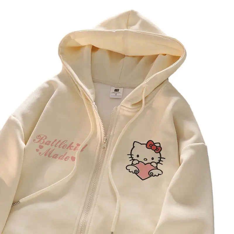 New Kawaii Anime Sanrio Hello Kitty Coat Cute Cartoon Hoodie Ladies Spring Lovely Jacket Girl Heart Creative Gift Toys for Girls