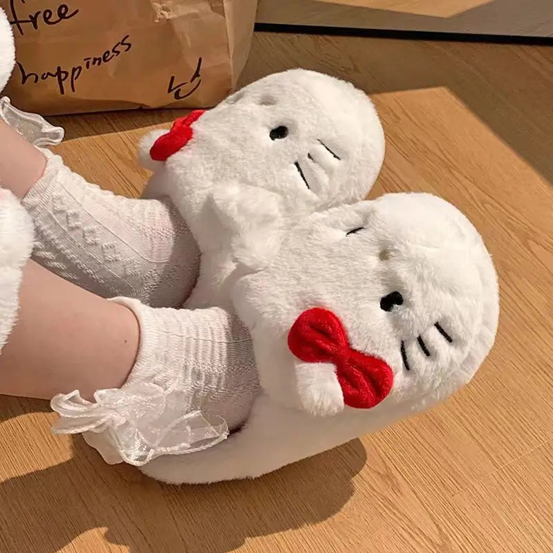 Sanrio Hello Kitty Slippers Anime Cute Student Plush Cotton Slipper Room Decor Bathroom Accessories Y2K Cotton Shoes Kawaii Gift