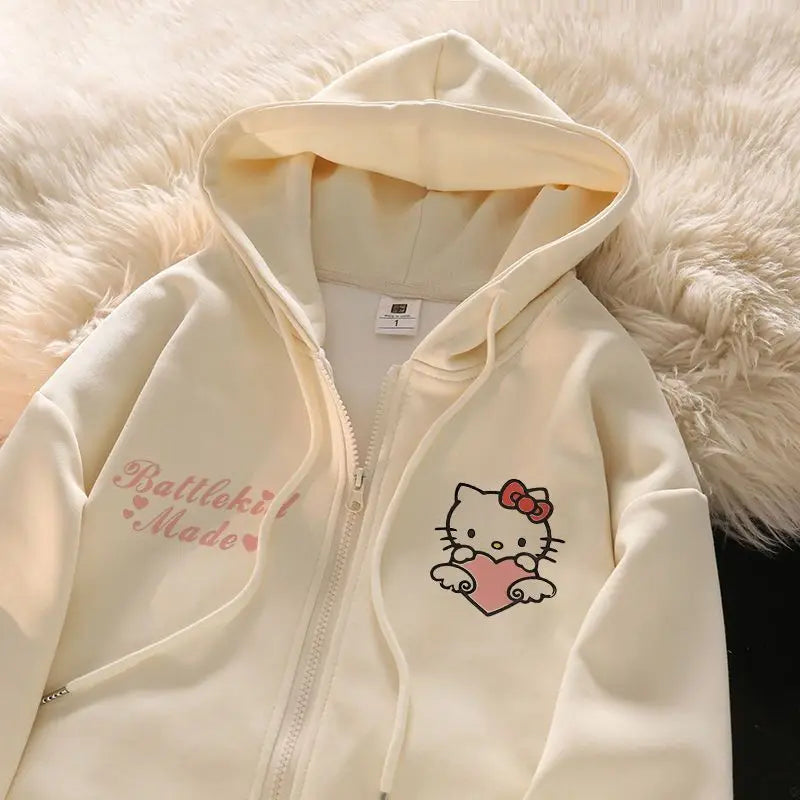 New Kawaii Anime Sanrio Hello Kitty Coat Cute Cartoon Hoodie Ladies Spring Lovely Jacket Girl Heart Creative Gift Toys for Girls