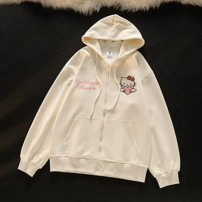 New Kawaii Anime Sanrio Hello Kitty Coat Cute Cartoon Hoodie Ladies Spring Lovely Jacket Girl Heart Creative Gift Toys for Girls