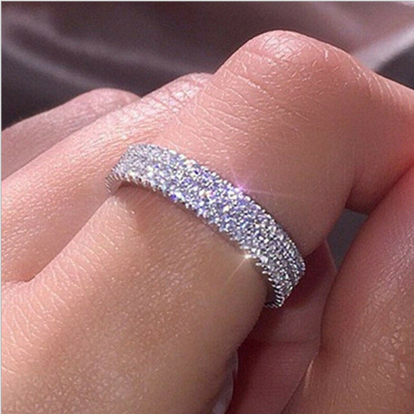 Simple Three-row Diamond Ring European And American Fashion