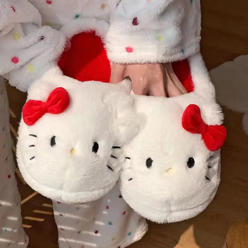 Sanrio Hello Kitty Slippers Anime Cute Student Plush Cotton Slipper Room Decor Bathroom Accessories Y2K Cotton Shoes Kawaii Gift