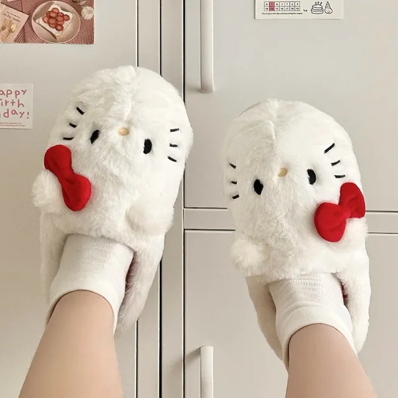 Sanrio Hello Kitty Slippers Anime Cute Student Plush Cotton Slipper Room Decor Bathroom Accessories Y2K Cotton Shoes Kawaii Gift