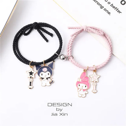 Sanrio Hello Kitty Y2K Bracelet Anime My Melody Kuromi Crystal Bracelet Cartoon Beautiful Girl Jewelry Good Friends Couple Gift