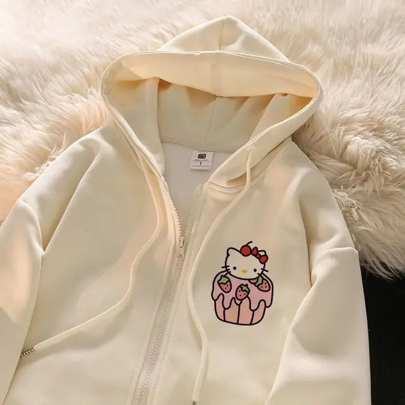 New Kawaii Anime Sanrio Hello Kitty Coat Cute Cartoon Hoodie Ladies Spring Lovely Jacket Girl Heart Creative Gift Toys for Girls